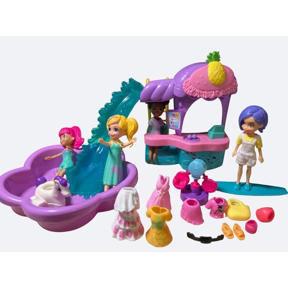 Polly Pocket Smoothie Splash Pack. Smoothie Stand  Accessories and 4 Dolls - Picture 1 of 8